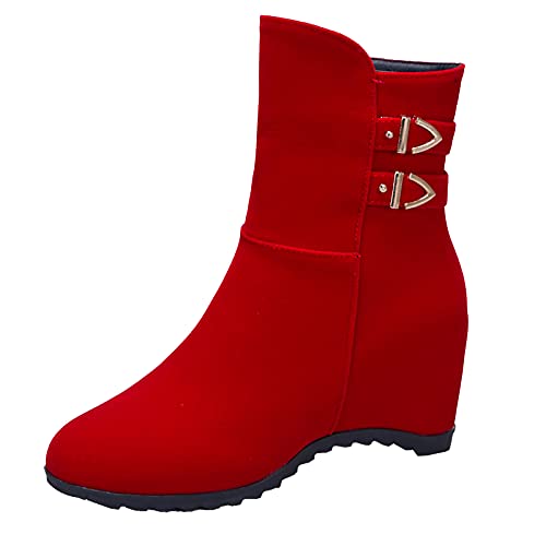 Smilice Damen Stiefeletten mit Keilabsatz(Rot, 39 EU) von Smilice