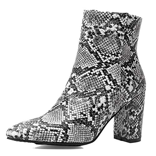 Smilice Damen Stiefeletten mit Schlangenmuster und Chunky Heel (Schwarz, 41EU) von Smilice