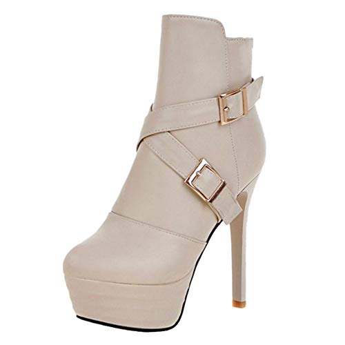 Smilice Damen Stiletto Absatz Stiefeletten (Beige, 43 EU) von Smilice