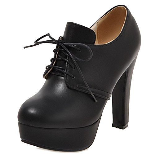 Smilice Damen Trendige Schnürsenkel Plateau Pumps mit Hohem Blockabsatz (Black, 42 EU) von Smilice