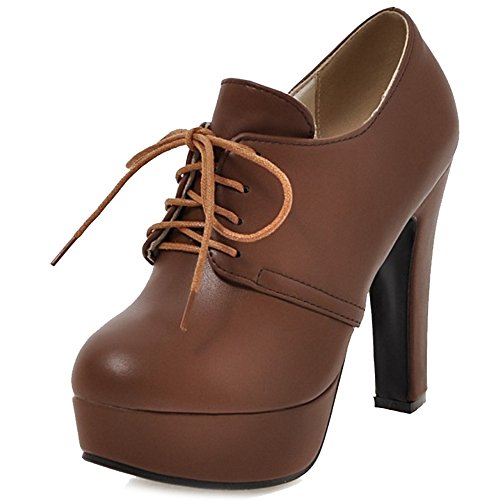 Smilice Damen Trendige Schnürsenkel Plateau Pumps mit Hohem Blockabsatz (Brown, 45 EU) von Smilice