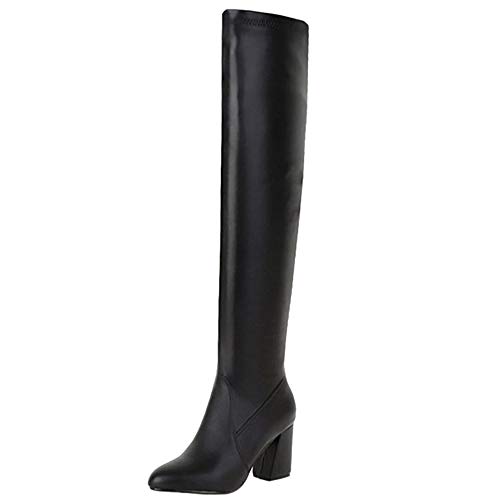Smilice Damen über Kniehohe Stiefel mit Blockabsatz (Schwarz, 39 EU) von Smilice