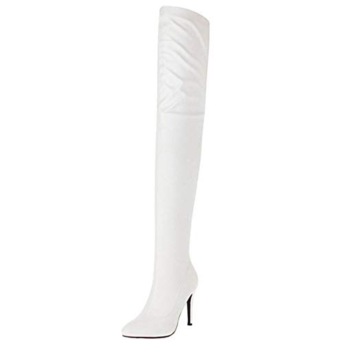 Smilice Damen über Kniehohe Stiefel mit Stiletto Absatz (Weiß, 37 EU) von Smilice