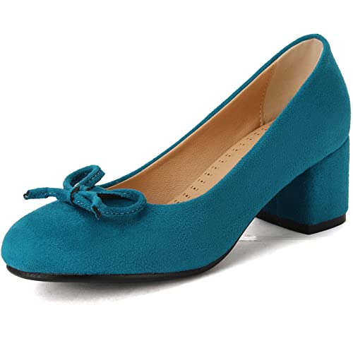 Smilice Einfache Damen-Pumps mit Mittlerem Blockabsatz und Schleifen Runde Zehen-Loafer (Matt Blau, 51) von Smilice