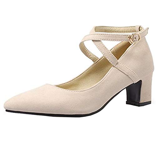 Smilice Elegant Cross Strap Pumps mit Blockabsatz (Beige, 38 EU) von Smilice