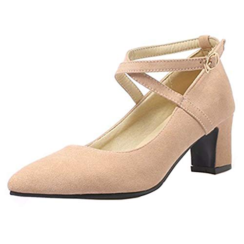 Smilice Elegant Cross Strap Pumps mit Blockabsatz (Rosa, 33 EU) von Smilice