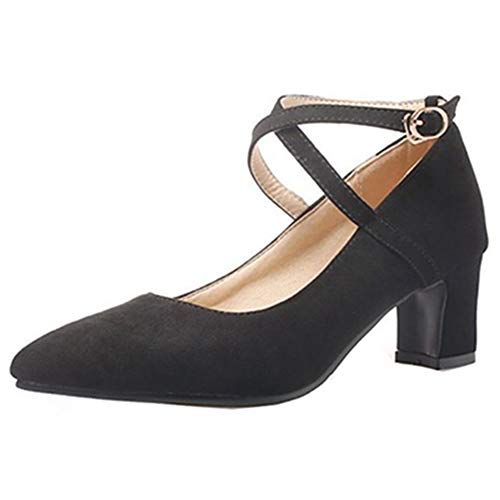 Smilice Elegant Cross Strap Pumps mit Blockabsatz (Schwarz, 36 EU) von Smilice