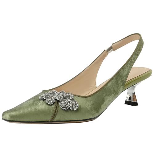 Smilice Elegante Slingback-Pumps für Damen Slip-on-Heels aus Leder (Grün,35) von Smilice