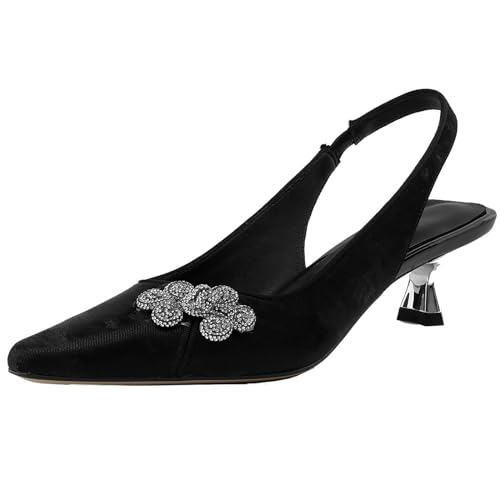 Smilice Elegante Slingback-Pumps für Damen Slip-on-Heels aus Leder (Schwarz,33) von Smilice