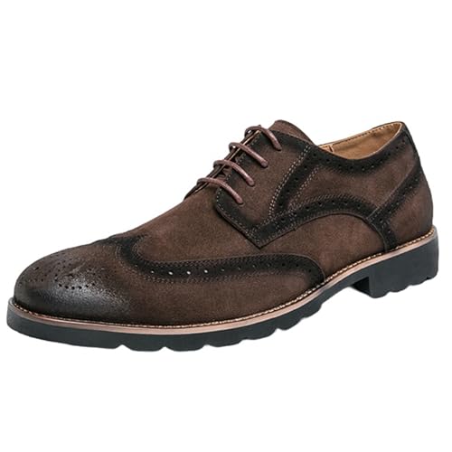Smilice Herren Business Freizeitschuhe in Übergröße aus Nubukleder mit runder Zehenpartie und Brogue Schnürung (Braun, 42 EU) von Smilice
