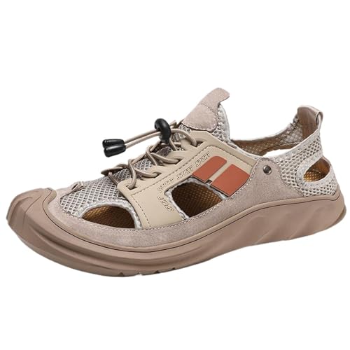 Smilice Herren Strandsandalen mit Zehenkappe Weichsohle | Atmungsaktives Mesh-Obermaterial & Schnellschnürung | Schutzcap-Design | für Wassersport und Freizeit (Khaki, 40 EU) von Smilice