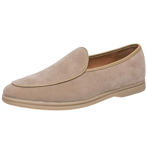 Smilice Herren Weite Passform Wildleder Slip-On Schuhe mit Quadratkappe - Bequem Freizeitschuhe für breite Füße (Khaki, 41 EU) von Smilice