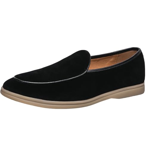 Smilice Herren Weite Passform Wildleder Slip-On Schuhe mit Quadratkappe - Bequem Freizeitschuhe für breite Füße (Schwarz, 39 EU) von Smilice