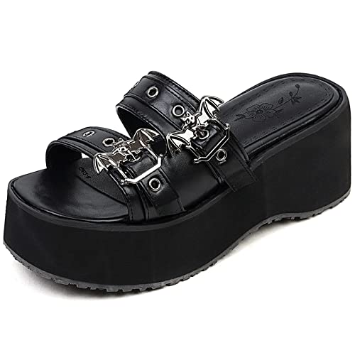 Smilice Modische Damen-Plateau-Hausschuhe mit offener Spitze für den Sommer (Schwarz, 39 EU) von Smilice