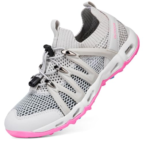 Smilice Paar-Schnelltrocknende Wanderschuhe - Atmungsaktives Netz für Bachwandern & Stadtregen (Hellgrau, 42EU) von Smilice