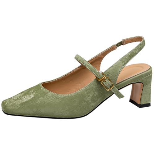 Smilice Pumps aus Leder mit Quadratischer Zehenpartie für Damen und Klobigen Absatz (Grün,32) von Smilice