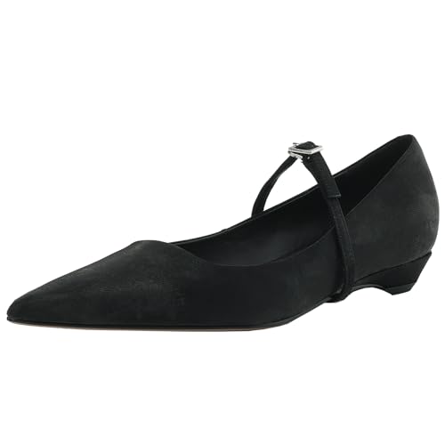 Smilice Pumps aus Leder mit Spitzer Zehenpartie für Damen mit Keilabsatz und Schnalle (Schwarz,36) von Smilice