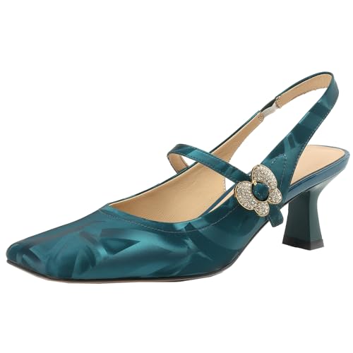 Smilice Pumps mit Lederdruck Slingback-Absätze mit Quadratischer Zehenpartie für Damen (Dunkelblau,42) von Smilice