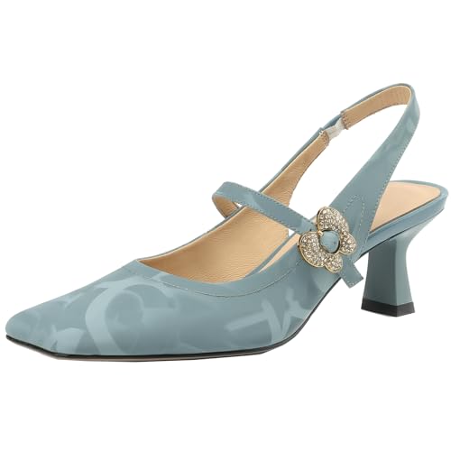 Smilice Pumps mit Lederdruck Slingback-Absätze mit Quadratischer Zehenpartie für Damen (Hellblau,33) von Smilice