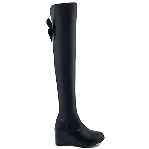 Smilice Sexy Damen Overknee Stiefel mit Schleife hinten und Keilabsatz (Schwarz,42 EU) von Smilice