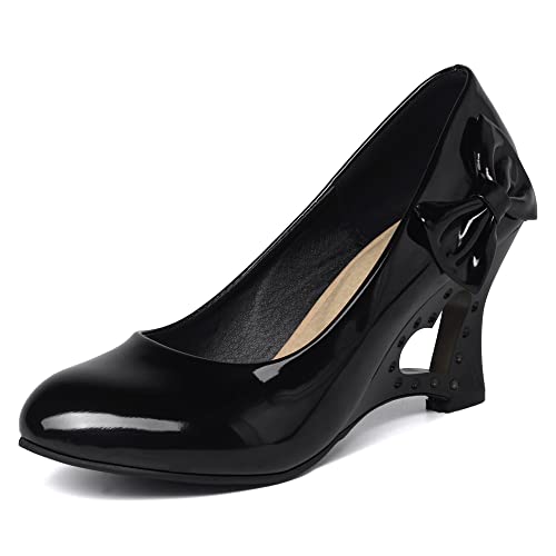 Smilice Süß Pumps mit Keilabsatz Bogen Damen Schuhe (Schwarz, 39 EU) von Smilice