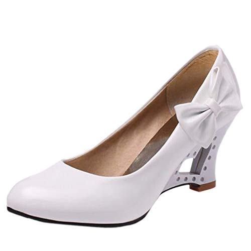 Smilice Süß Pumps mit Keilabsatz Bogen Damen Schuhe (Weiß, 39 EU) von Smilice