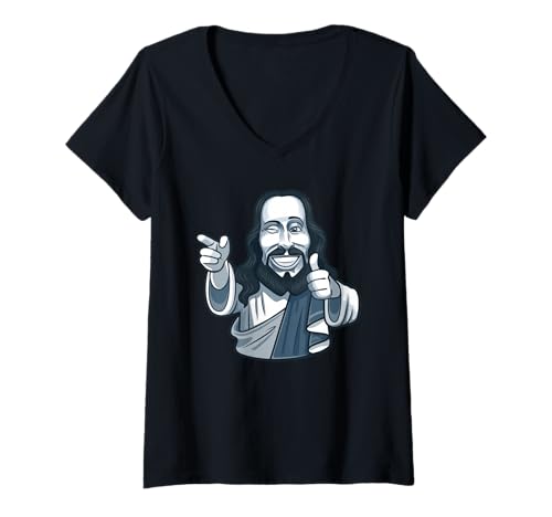 Damen Smiling Jesus Thumbs Up Funny Christian T-Shirt T-Shirt mit V-Ausschnitt Damen Smiling Jesus Thumbs Up Funny Christian T-Shirt T-Shirt mit V-Ausschnitt von Smiling Jesus Thumbs Up Funny Christian