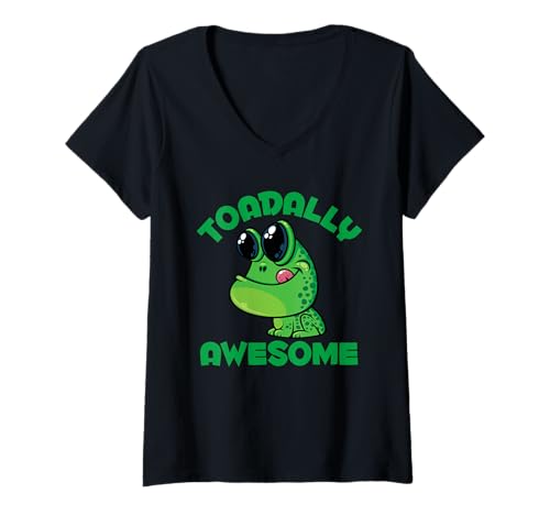 Damen Lustiger Toadally Fantastischer, glücklicher Zeichentrick-Krötencharakter T-Shirt mit V-Ausschnitt Damen Lustiger Toadally Fantastischer, glücklicher Zeichentrick-Krötencharakter T-Shirt mit V-Ausschnitt von Smiling Toad Cartoon With Toadally Awesome Text
