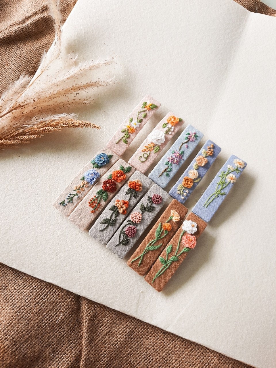 Handgestickt Blumen Haarspange Haarspange Aus Leinen von SmilinghandmadeStore