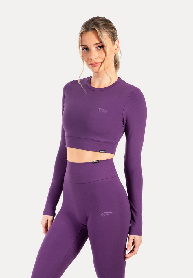 Smilodox Longsleeve Thalina, Langarmshirt bauchfrei mit 3D Rubber Print Rundhalsausschnitt Elastischem Material Trainingsshirt Sport Yoga Alltag Gym Fitness von Smilodox