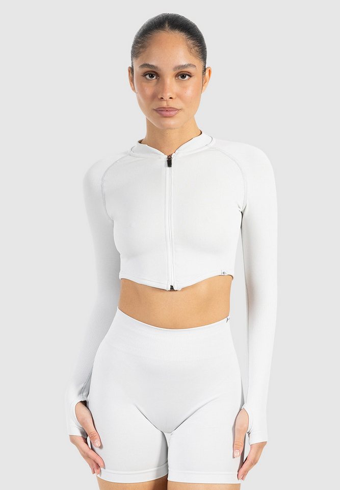 Smilodox Outdoorjacke Harly, Seamless Cropped Trainingsjacke, Reißverschluss & Daumenlöchern mit Stehkragen, Sport, Warm-up, Freizeit, Layering, Yoga, Training von Smilodox