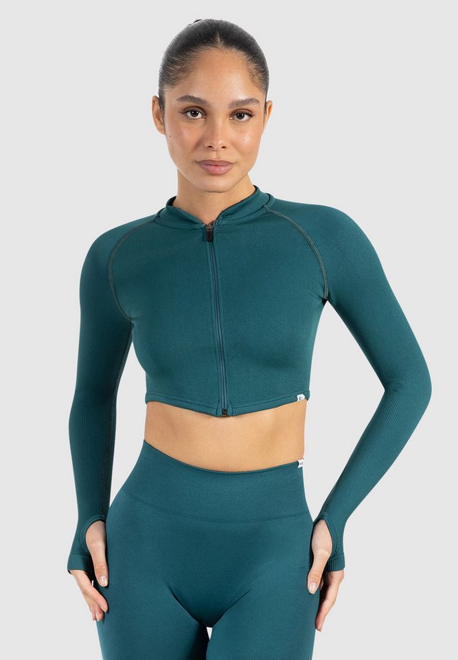 Smilodox Outdoorjacke Harly, Seamless Cropped Trainingsjacke, Reißverschluss & Daumenlöchern mit Stehkragen, Sport, Warm-up, Freizeit, Layering, Yoga, Training von Smilodox