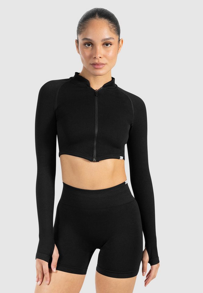 Smilodox Outdoorjacke Harly, Seamless Cropped Trainingsjacke, Reißverschluss & Daumenlöchern mit Stehkragen, Sport, Warm-up, Freizeit, Layering, Yoga, Training von Smilodox