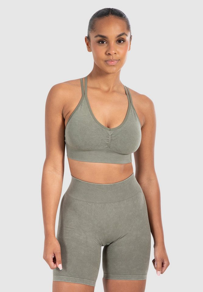 Smilodox Sport-BH Batik Acid Cross, Sport Bra Scrunch V-Ausschnitt Fester Halt Seamless Crop Top ohne Bügel Atmungsaktiv Bustier Sport Yoga Bra von Smilodox