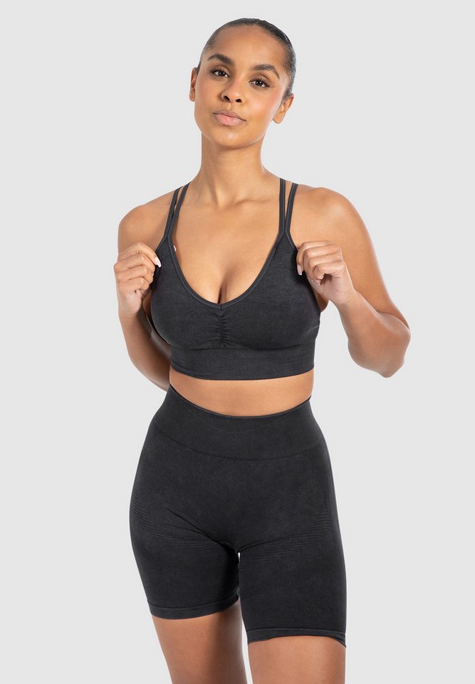 Smilodox Sport-BH Batik Acid Cross, Sport Bra Scrunch V-Ausschnitt Fester Halt Seamless Crop Top ohne Bügel Atmungsaktiv Bustier Sport Yoga Bra von Smilodox