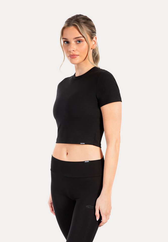 Smilodox T-Shirt Kenna, Cropped Kurzarmshirt 3D Rubber Print, elastisches Material Weiches T-Shirt Vielseitige Kombinierbarkeit Training Yoga Alltag von Smilodox