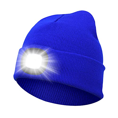 Sminiker Beanie Mütze mit Licht Unisex USB Wiederaufladbare Beanie Cap mit Licht Stirnlampe Beanie für Männer, Frauen, Teens von Sminiker