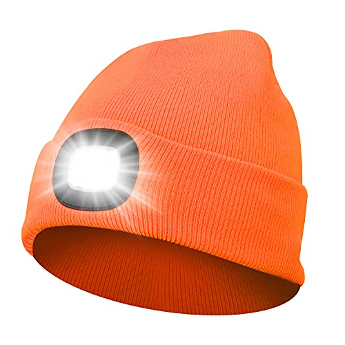 Sminiker Beanie Mütze mit Licht Unisex USB Wiederaufladbare Beanie Cap mit Licht Stirnlampe Beanie für Männer, Frauen, Teens von Sminiker