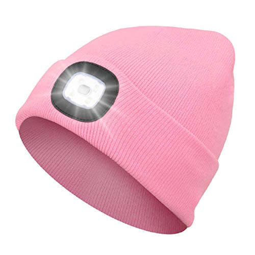 Sminiker Beanie Mütze mit Licht Unisex USB Wiederaufladbare Beanie Cap mit Licht Stirnlampe Beanie für Männer, Frauen, Teens von Sminiker