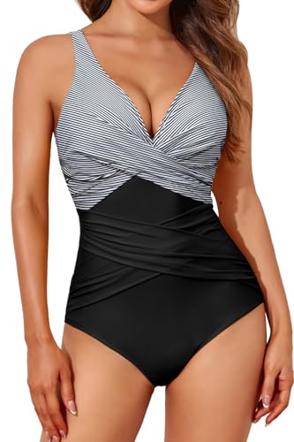 Smismivo Badeanzug Damen Bauchweg Push Up Shape Schwimmanzug mit Bügel Retro Schlankheits Raffung Einteilige Bademode Große Größen Swimsuits for Women One Piece Swimming Suits Badekleid von Smismivo