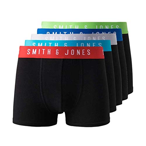 Smith and Jones Herren Boxershorts (5er-Pack) Multipack Unterwäsche Geschenkset Herren Boxershorts Trunk, Topster – Schwarz, XL von Smith & Jones