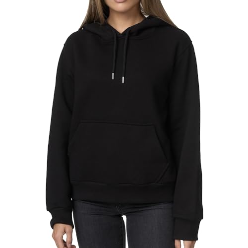 Smith & Solo Hoodie Damen – Kapuzenpullover Frauen Baumwolle Long, mit Kapuze Pullover Sweatshirt Rundhals, Slim Fit Freizeit Sport Langarmshirt, Hoodies Training - Pulli Streetwear (XS, Schwarz) von Smith & Solo