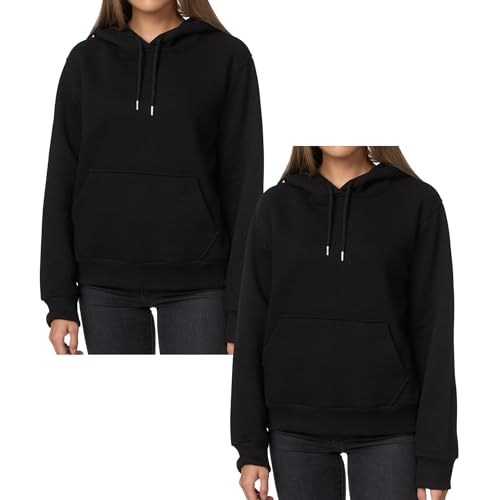 Smith & Solo Hoodie Damen – Kapuzenpullover Frauen Baumwolle Long, mit Kapuze Pullover Sweatshirt Rundhals, Slim Fit Freizeit Sport Langarmshirt, Hoodies Training - Pulli Streetwear (2er Schwarz, 2XL) von Smith & Solo