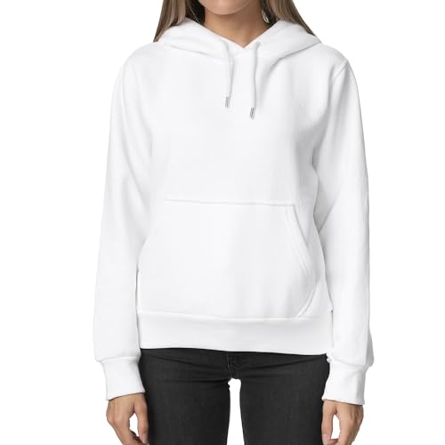 Smith & Solo Hoodie Damen – Kapuzenpullover Frauen Baumwolle Long, mit Kapuze Pullover Sweatshirt Rundhals, Slim Fit Freizeit Sport Langarmshirt, Hoodies Training - Pulli Streetwear (M, Weiß) v von Smith & Solo