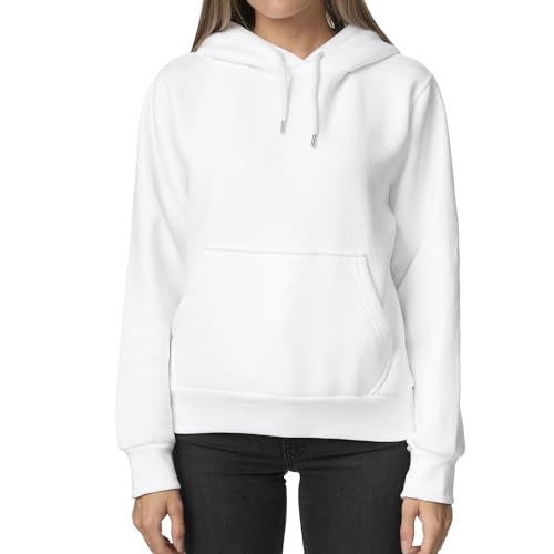 Smith & Solo Hoodie Damen – Kapuzenpullover Frauen Baumwolle Long, mit Kapuze Pullover Sweatshirt Rundhals, Slim Fit Freizeit Sport Langarmshirt, Hoodies Training - Pulli Streetwear Weis XL von Smith & Solo