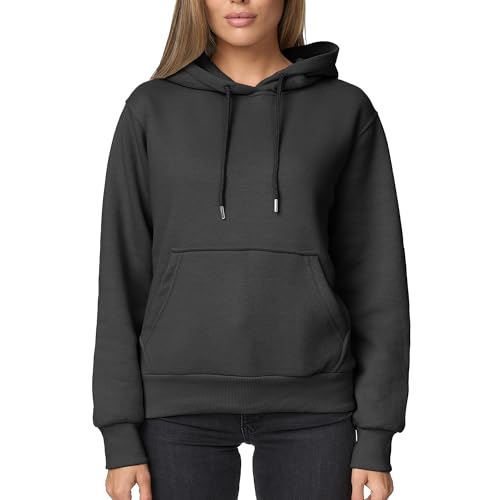 Smith & Solo Hoodie Damen – Kapuzenpullover Frauen Baumwolle Long, mit Kapuze Pullover Sweatshirt Rundhals, Slim Fit Freizeit Sport Langarmshirt, Hoodies Training - Pulli Streetwear (XL,Anthrazit) von Smith & Solo