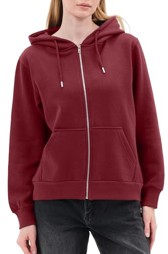 Smith & Solo Hoodie Damen Reißverschluss – Sweatjacke mit Kapuze, Kapuzenpullover, Kapuzenjacke Zippper Herbst Winter (Bordeaux XS) von Smith & Solo