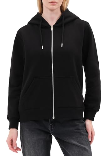 Smith & Solo Hoodie Damen Reißverschluss – Sweatjacke mit Kapuze, Kapuzenpullover, Kapuzenjacke Zippper Herbst Winter (Schwarz XXL) von Smith & Solo