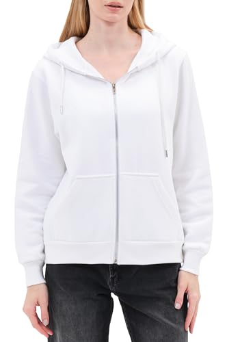 Smith & Solo Hoodie Damen Reißverschluss – Sweatjacke mit Kapuze, Kapuzenpullover, Kapuzenjacke Zippper Herbst Winter (Weiß XS) von Smith & Solo