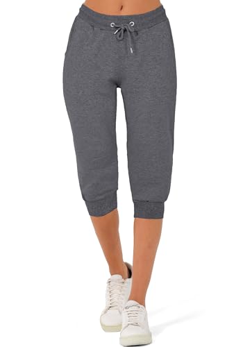 Smith & Solo Jogginghose Damen 3/4 - Sporthose Capri Kurze Hose Yogahose Damen, Freizeithose Laufhose Sommer Kurz Hosen,Trainingshose Fitness Sweathose s (Anthrazit, XS) von Smith & Solo